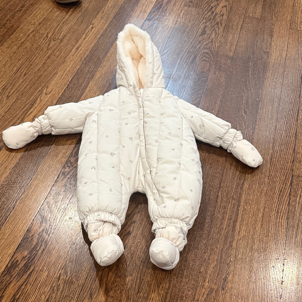 Zara Cozy Cream Hooded Baby Snowsuit